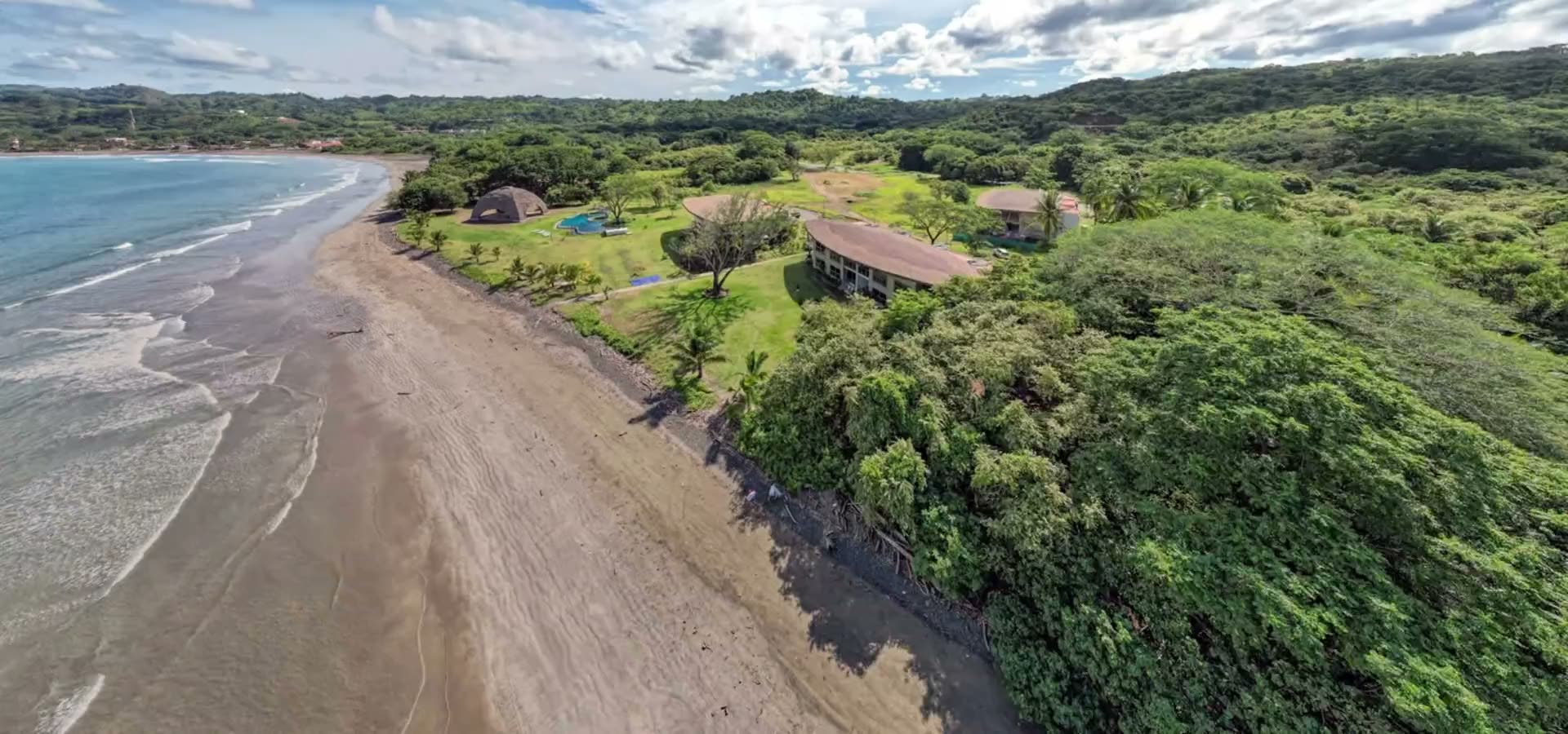 Aerial view of Playa Venao bay with Villa Marina
